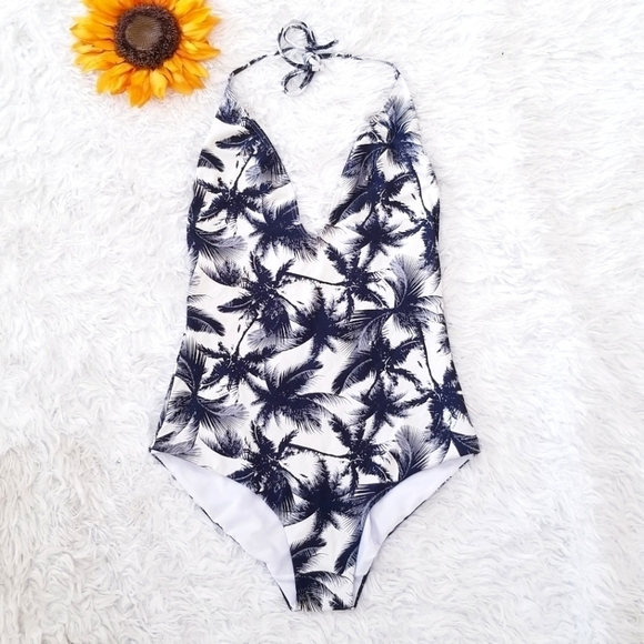 ONIA Nina Halter Black Palms One Piece Swimsuit - Picture 3 of 7